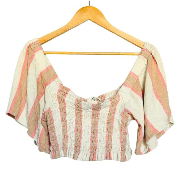 Rip Curl Crop Top Striped Smocked Bodice Flutter Sleeves Size M - Picture 1 of 5